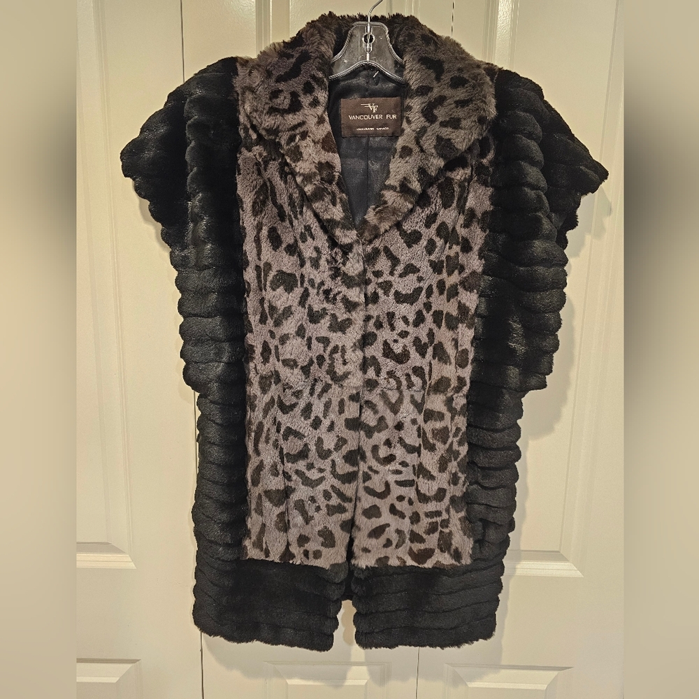 Black and Gray Leopard Print Custom Made Real Fur Women's Vest